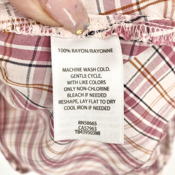 Treasure & Bond Womens Blouse Small Red Plaid Long Sleeve Surplice Pleated NWT - Picture 9 of 10